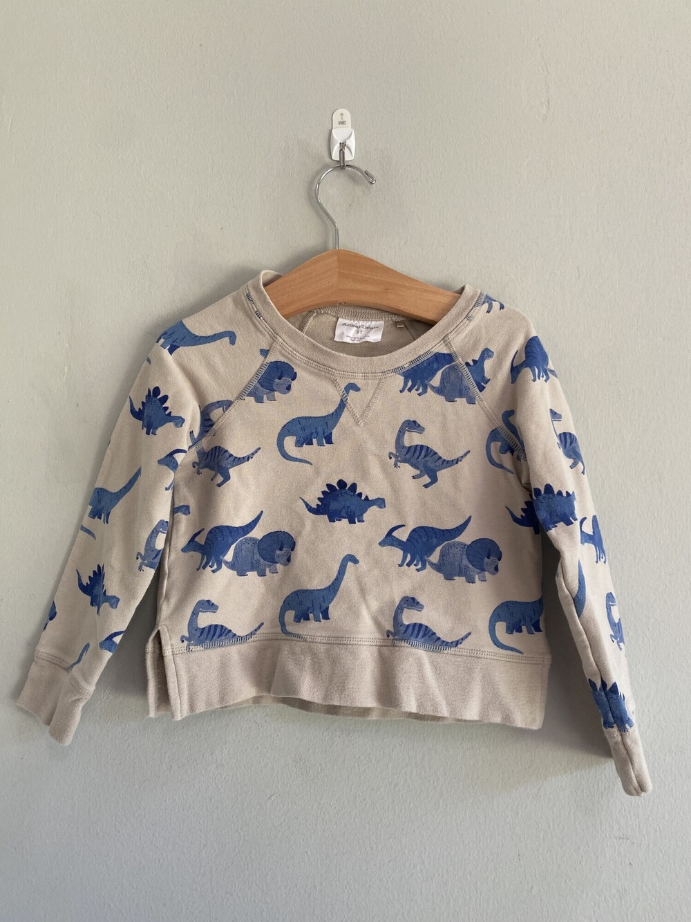 Angel Dear Organic Cotton Dinosaur Sweatshirt Cream Blue 3T